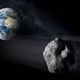 Artist’s depiction of a double asteroid system passing by Earth.